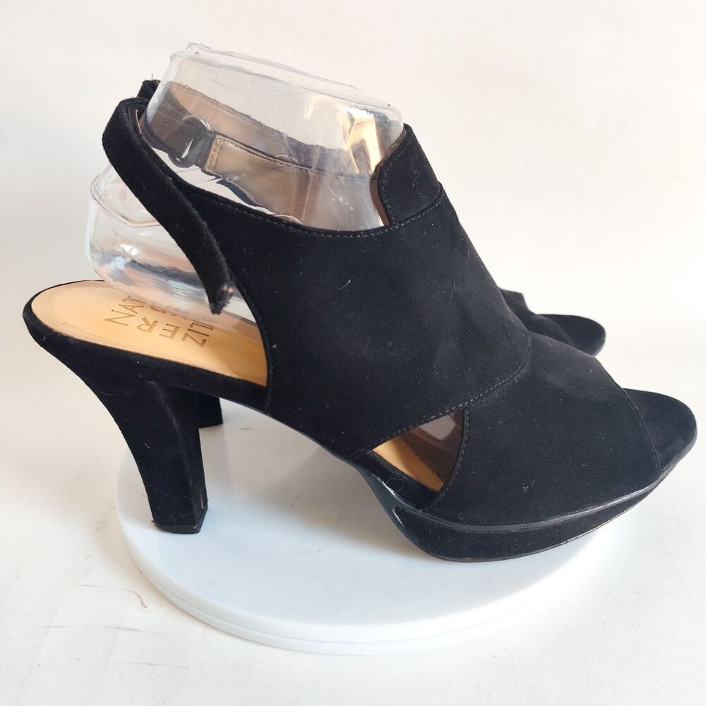 Black Suede Peep-Toe Slingback Heels